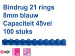Afbeeldingen van GBC bindrug, 8 mm, a4, 21 rings, verpakking 100 stuks, 4028234, blauw