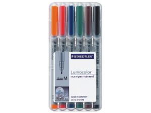 Afbeeldingen van Staedtler viltstift ohp lumocolor, verpakking 6 stuks, medium, non permanent, assorti, 315 wp6