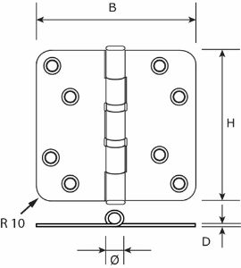 Afbeeldingen van DX Kogellagerscharnier, ronde hoek, rvs, 89 x 89 x 2.4 mm