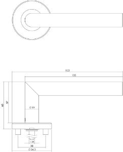 Afbeeldingen van INTERSTEEL Deurkruk Recht Hoek 90° op rond EN1906/4 rozet rvs geborsteld 1317 Haak model