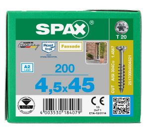 Afbeeldingen van SPAX Spaanplaatschroef, 4.5 x 45 mm, t20, platkop, boorpunt, rvs a2