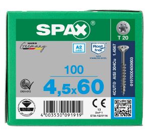 Afbeeldingen van SPAX Spaanplaatschroef verzonken kop T-STAR plus A2 4,5x60mm