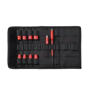 Afbeelding Wiha doppenset 1/4 set geïsoleerd torquevario®-s electric assorti 11-delig incl. adapters en opvouwbaar etui 7209N