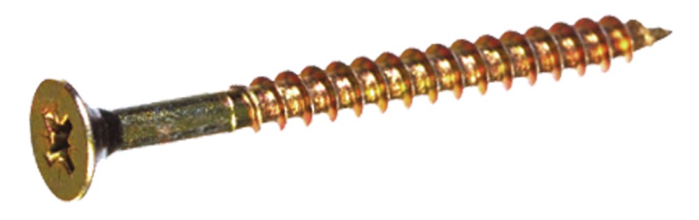 Spaanplaatschroeven platkop Pozidriv geelverzinkt | Chipboard screws countersunk head Pozidriv yellow zincplated | Spanplattenschrauben Senkkopf Pozidriv gelbverzinkt | Vis à bois tête fraisée Pozidriv zingué jaune