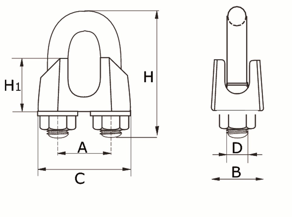 Lijntekening DX staaldraadklem Type 741
