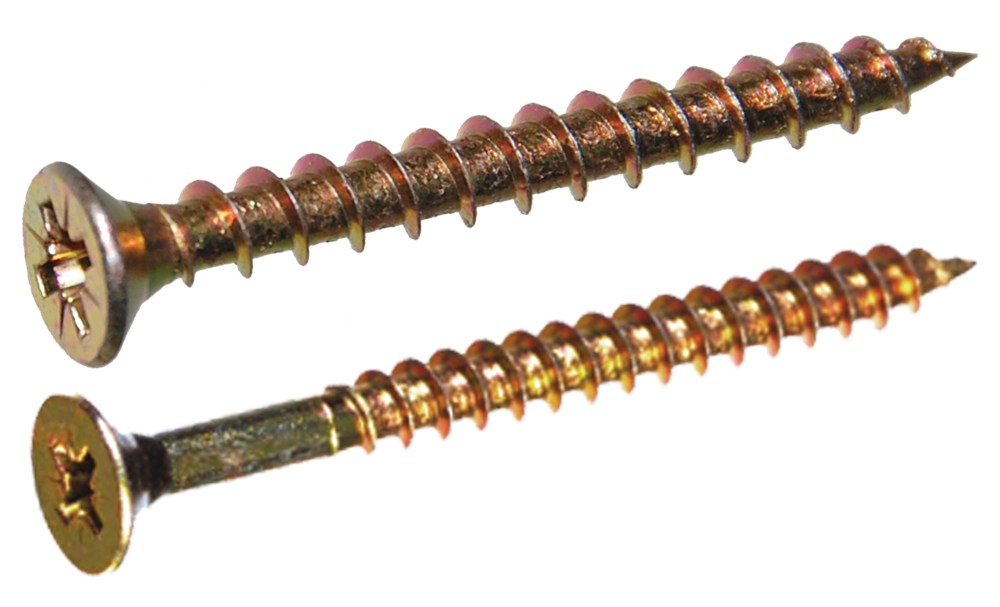 Spaanplaatschroeven platkop Pozidriv geelverzinkt | Chipboard screws countersunk head Pozidriv yellow zincplated | Spanplattenschrauben Senkkopf Pozidriv gelbverzinkt | Vis à bois tête fraisée Pozidriv zingué jaune