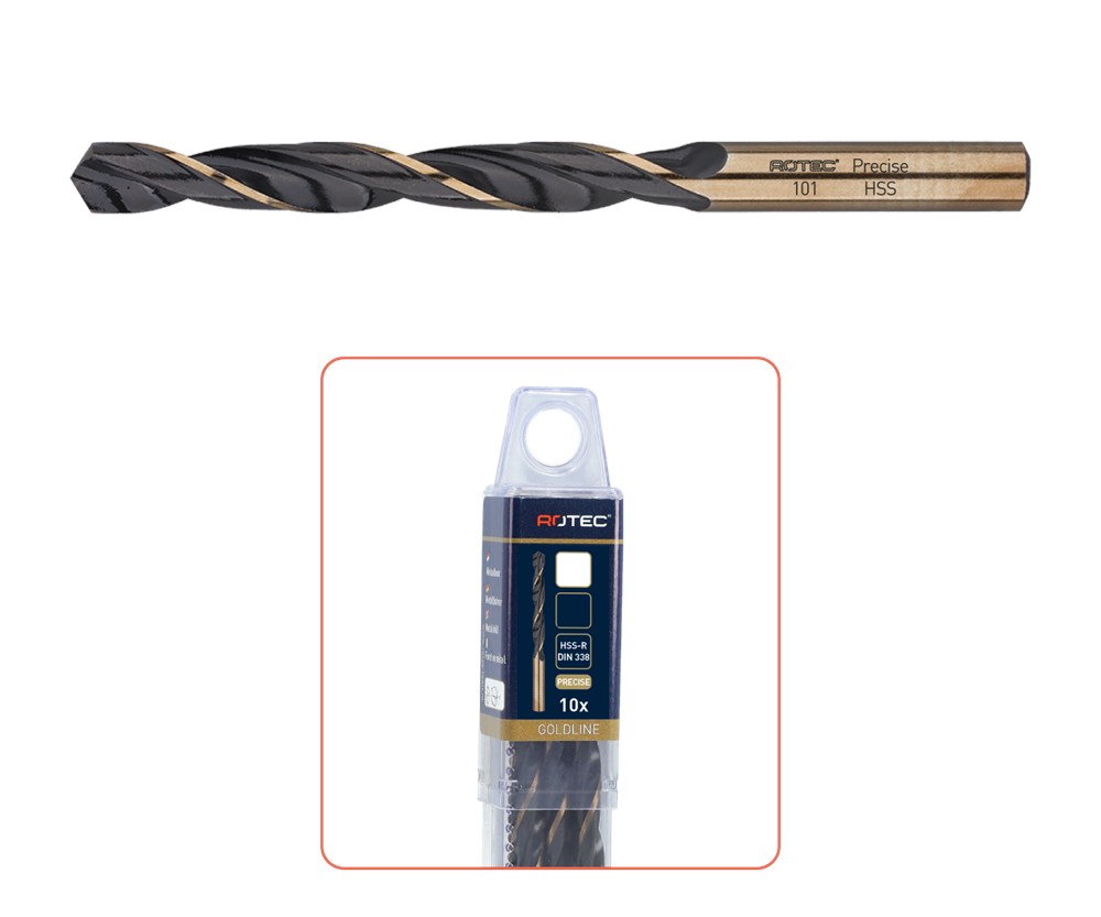 HSS-R Spiraalboor, 'Precise', GOLD-LINE, in box