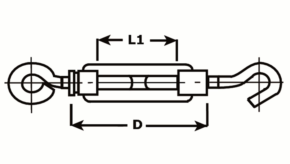 Lijntekening DX spanschroef haak-oog
