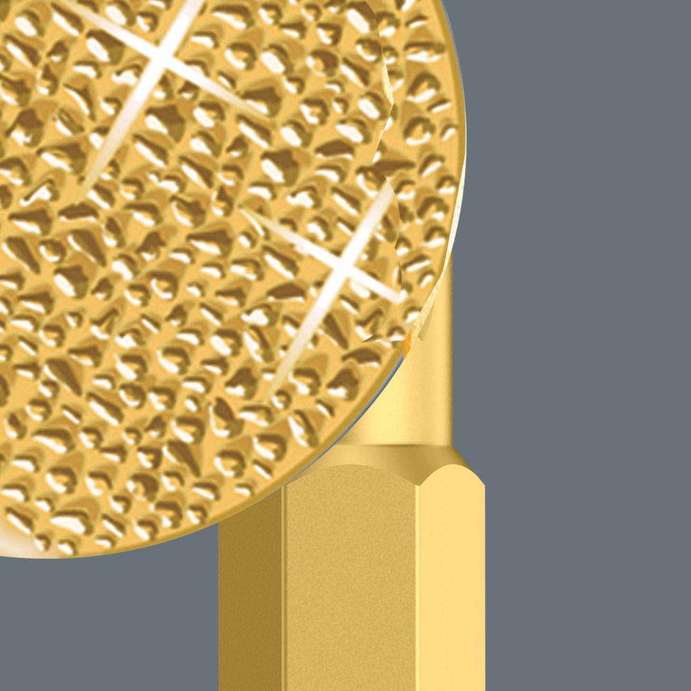 <b>Reduceert de cam-out-krachten</b><br/>De kleine stukjes diamant, die op de punt van de bit zijn aangebracht, bijten zich in de schroef vast en zorgen voor een superieure grip en voorkomen het uitglijden uit de schroefkop. Door deze extreme grip en betere pasvorm, wordt de schroef ontlast. De Cam-Out krachten (Aanpersdruk), die van de gebruiker een hoge drukuitoefening op de schroef vragen, worden gereduceerd.