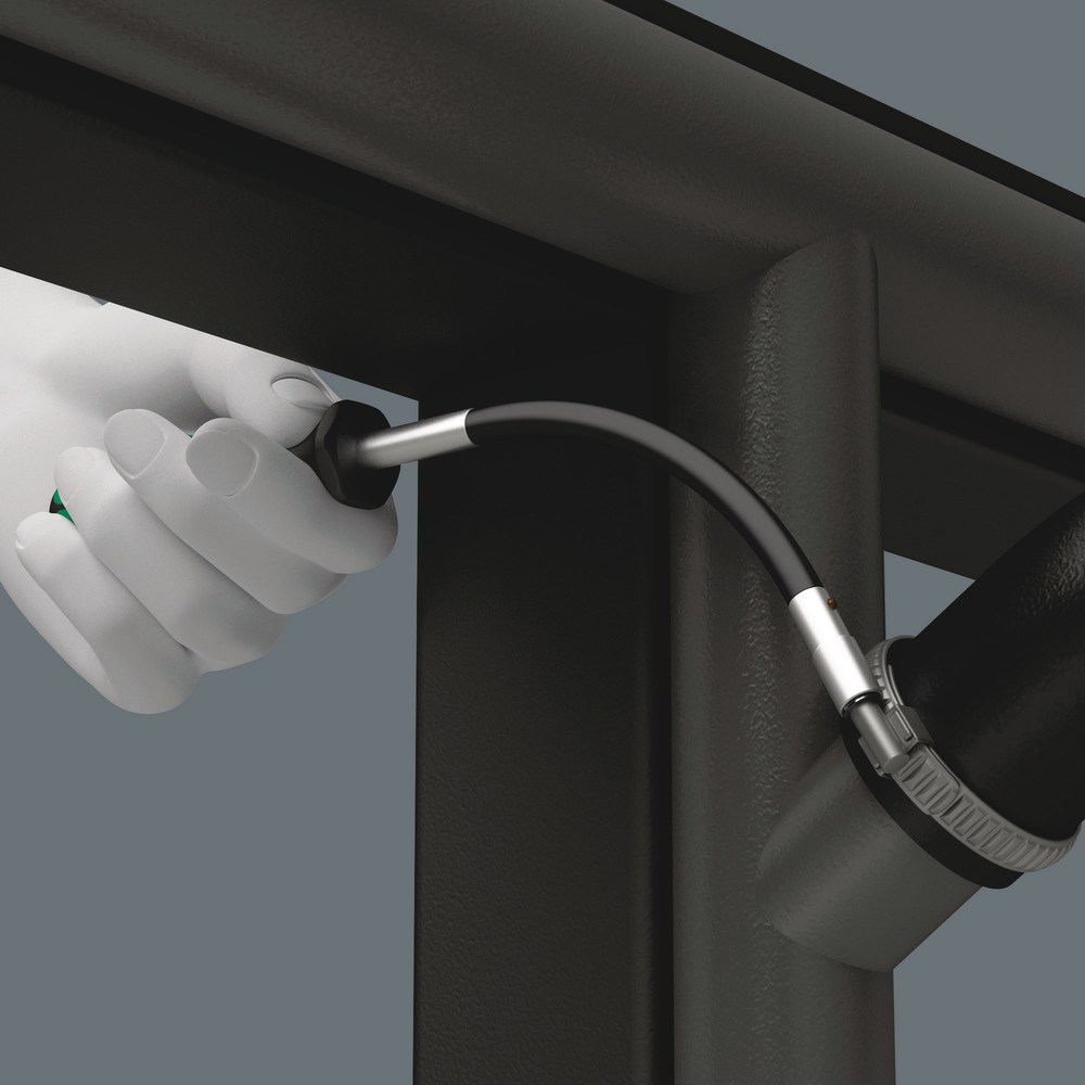<b>Flexibele schacht</b><br/>Met schroevendraaier 392 kan ook "om de hoek" geschroefd worden. Dankzij de flexibele steel kan de schroevendraaier gebruikt worden voor lastig bereikbare bevestigingsschroeven. Het ideale schroefgereedschap voor moeilijk bereikbare plaatsen zoals in de motorruimte.