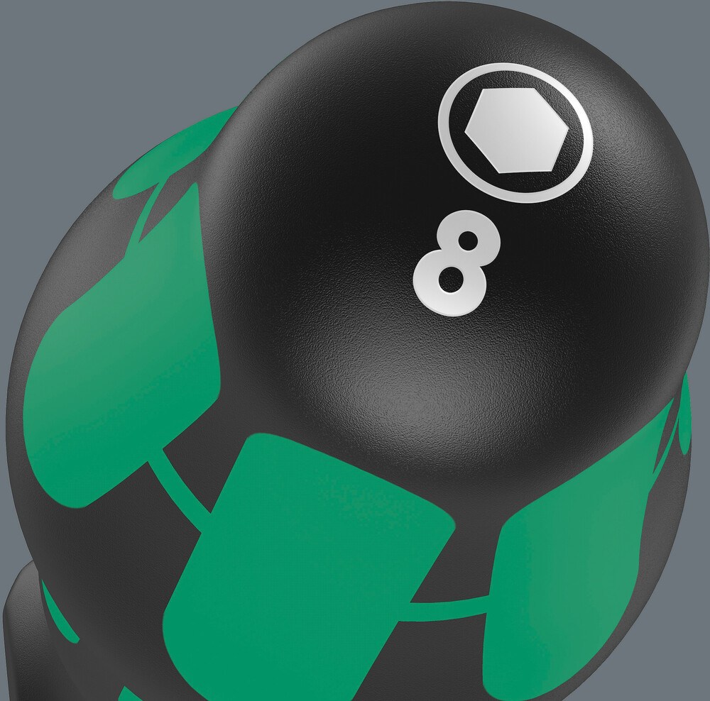 <b>Handgreepcodering</b><br/>De markering van de handgreep met schroevensymbool en grootte van de schroef maakt het makkelijk om de schroevendraaier in de gereedschapstas of op de werkplek te vinden.