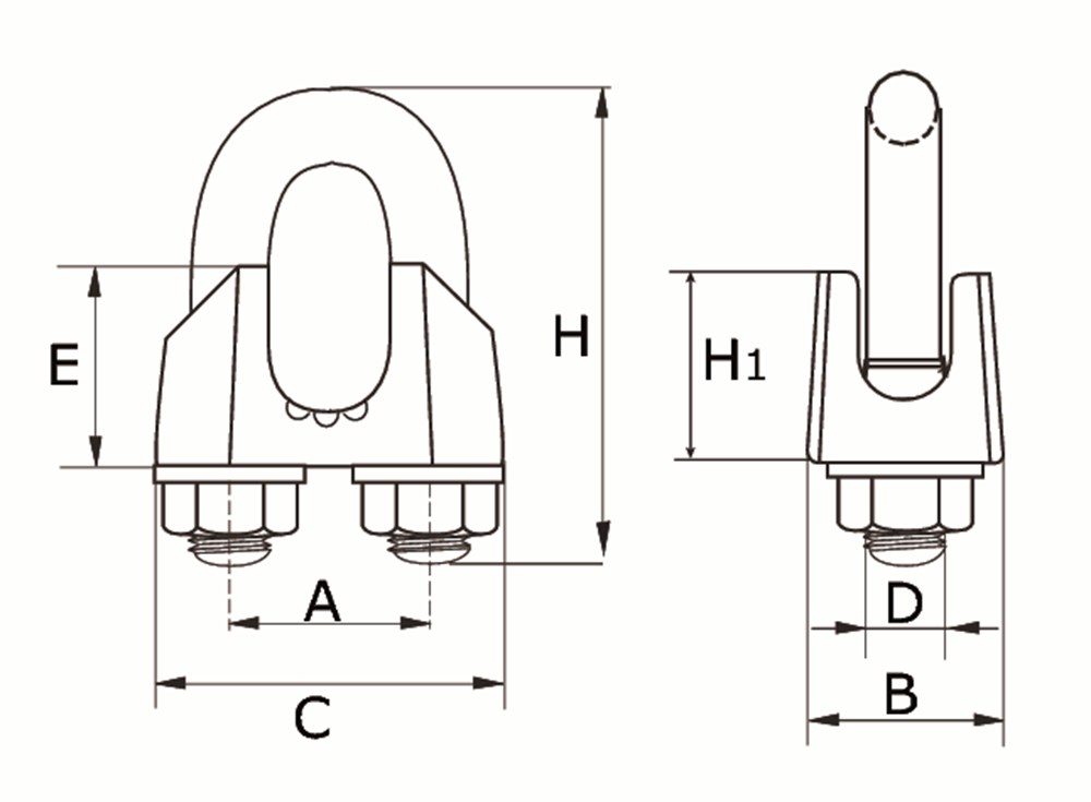 Lijntekening DX staaldraadklem Type 741