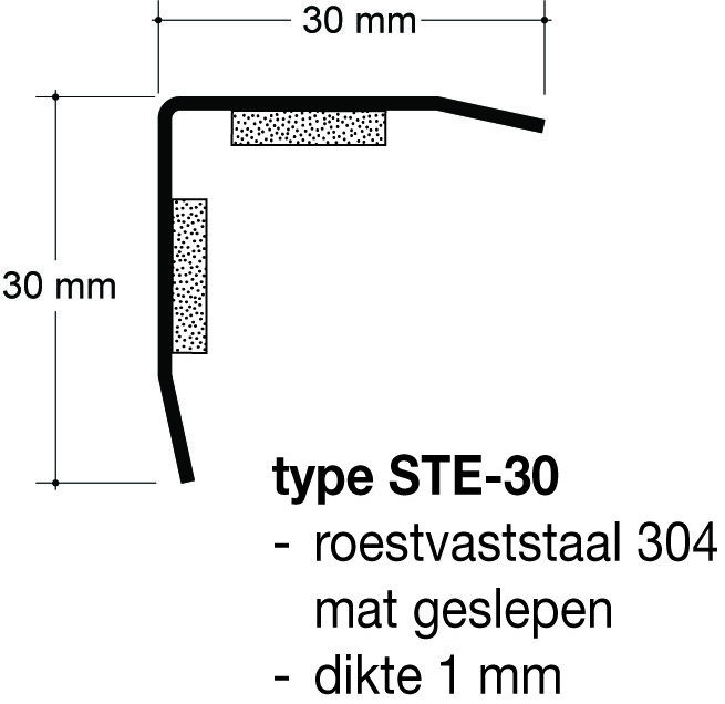 Hoekbeschermer type STE-30 RVS 304 30x30x1mm