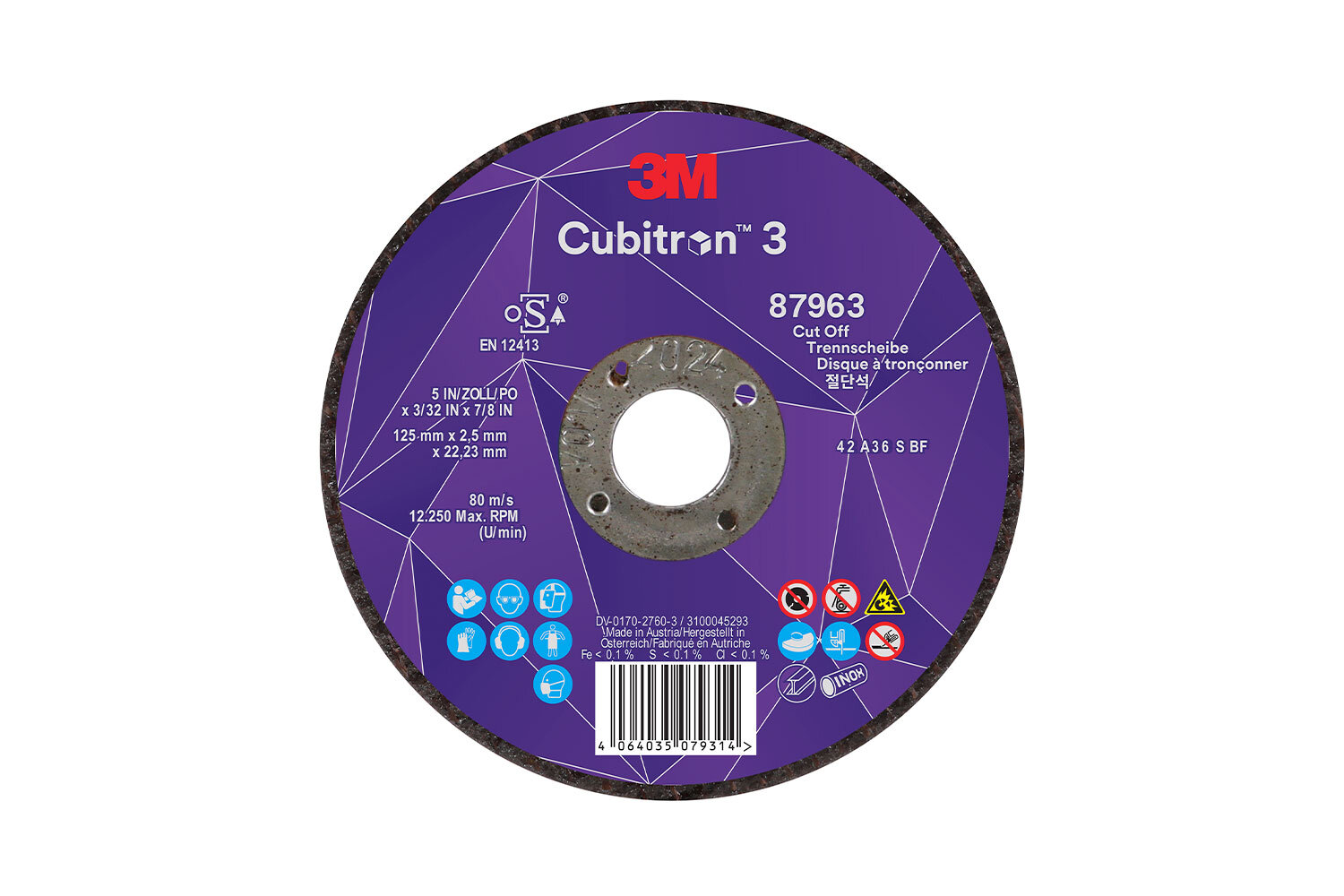 3M Doorslijpschijf, 87963, T42, 125 mmx2,5mm