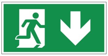 Bord nooduitgang pijl naar beneden 200x100mm
