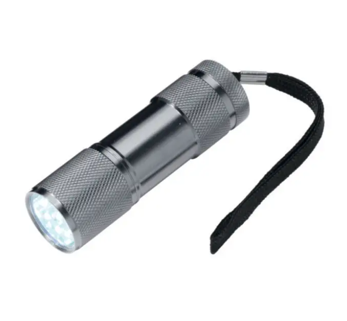 Zaklamp aluminium met koord 9-leds