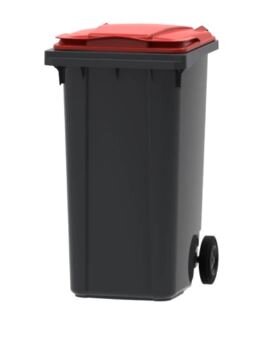 Mini-container 240 ltr zwart met rode deksel