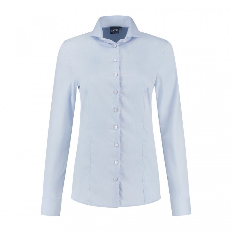Ledûb dames blouse lange mouw licht blauw 50