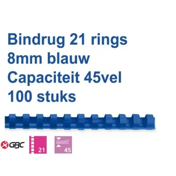 Bindrug 21ring blauw 8mm (100)