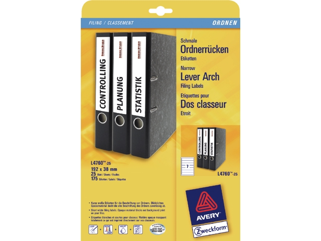 rugetiket avery zweck l4760 38x192mm wit