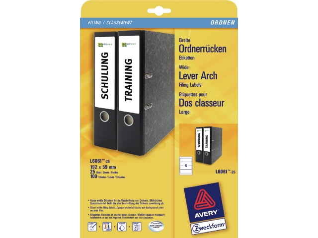 rugetiket avery l/i/k l6061 192x59mm wit
