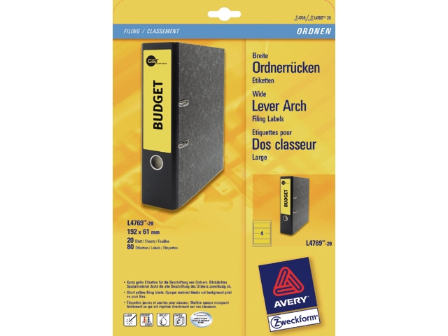 rugetiket avery l/i/k l4769 192x61mm geel