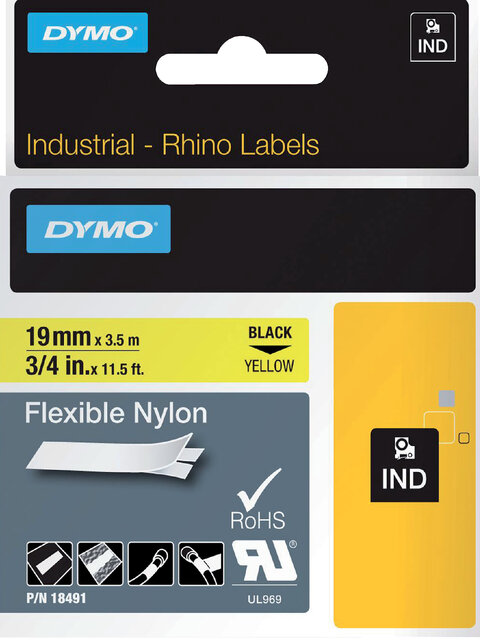 Labeltape Dymo Rhino industrieel nylon 19mm