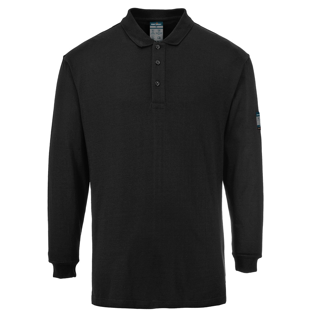 PortWest polo lange mouw FR10 zwart 4XL