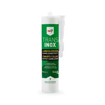 Transparante afdichtingskit met inox-pigmenten. Na snelle uitharding supersterk en blijvend elastisch.
Vrij van ftalaten, solventen en isocyanaten.
Veilig op spiegels, geen aftekening op natuursteen.
Bijna reukloos.
Ook op vochtige, gladde ondergrond.
Schimmel- en bacteriebestendig.
Water- en luchtdicht.
Te gebruiken op de meeste bouwmaterialen