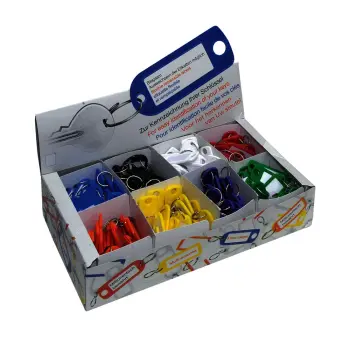 Productfoto balie display sleutellabels assorti